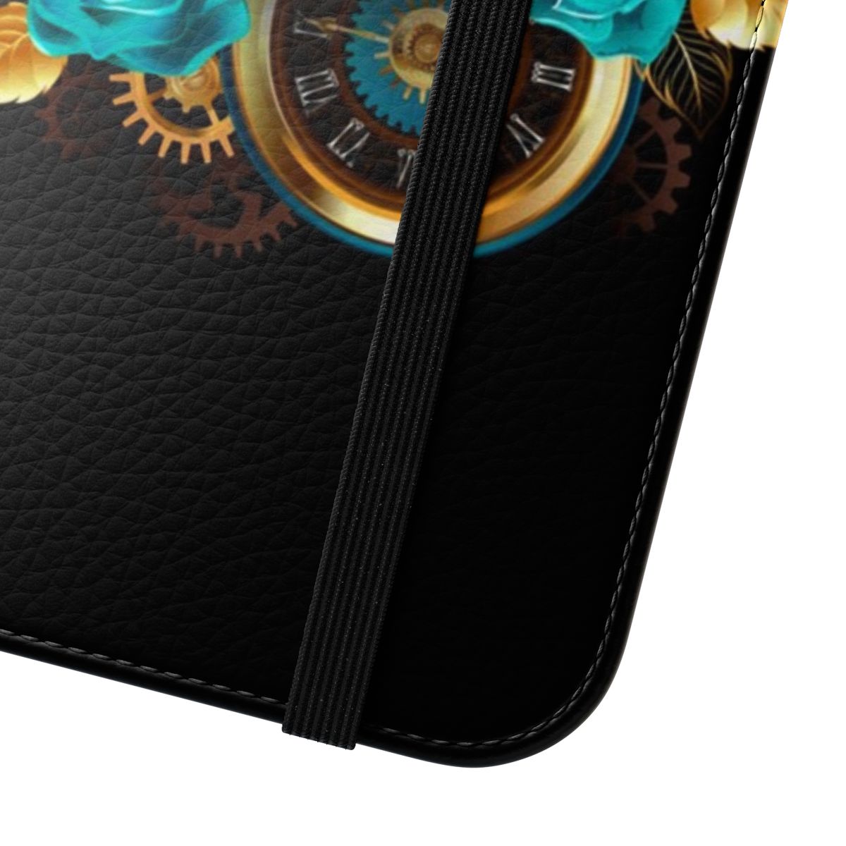 Floral phone case with turquoise and gold botanical artwork - Close Up