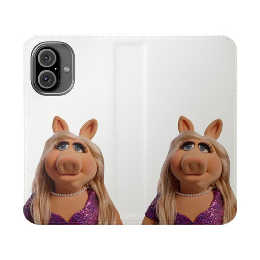 Flip cover phone case featuring a trendy Miss Piggy design