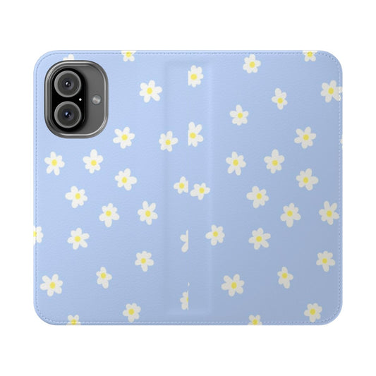 White sunflowers blooming on a blue background, featured on a flip phone case