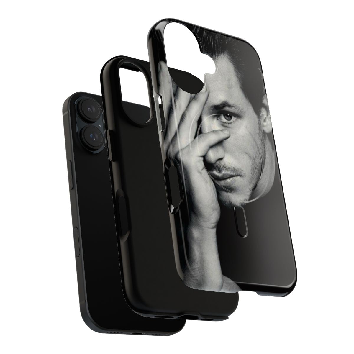 Midnight Man magnetic phone case with a vintage, black and white aesthetic inspired by Marvel's superhero characters. - Layers