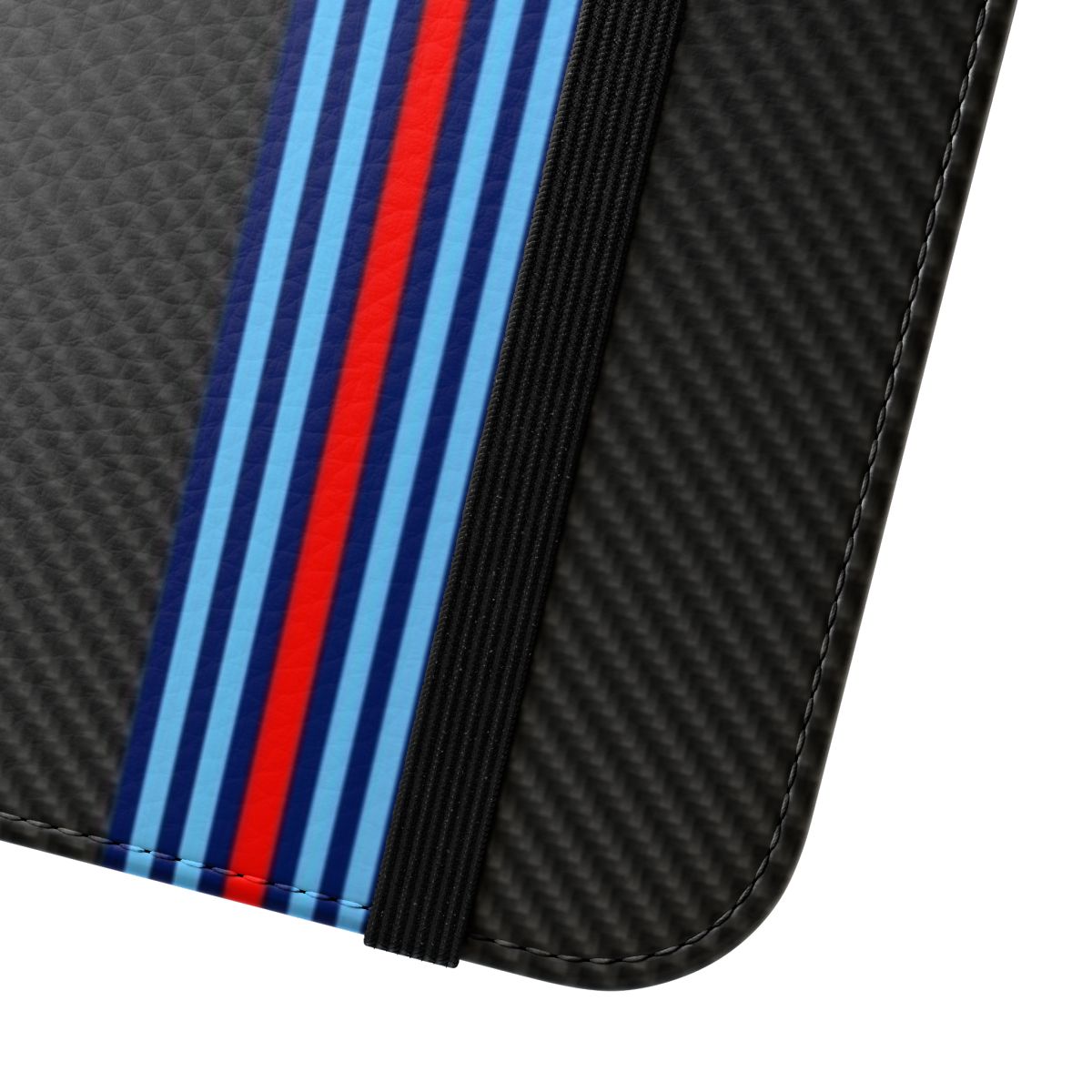 Carbon fiber and racing stripes phone case for car enthusiasts - Close Up