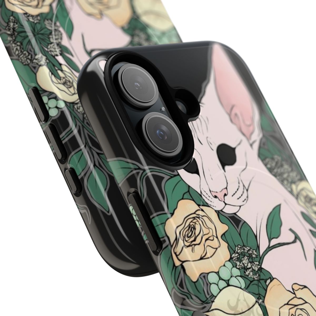 Floral cat print phone case with magnetic closure - Detail