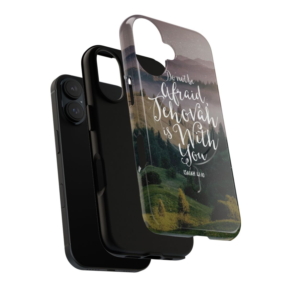 Retro-style phone case featuring the Bible verse "Do Not Be Afraid, Jehovah Is With You" from Isaiah 41:10. - Layers