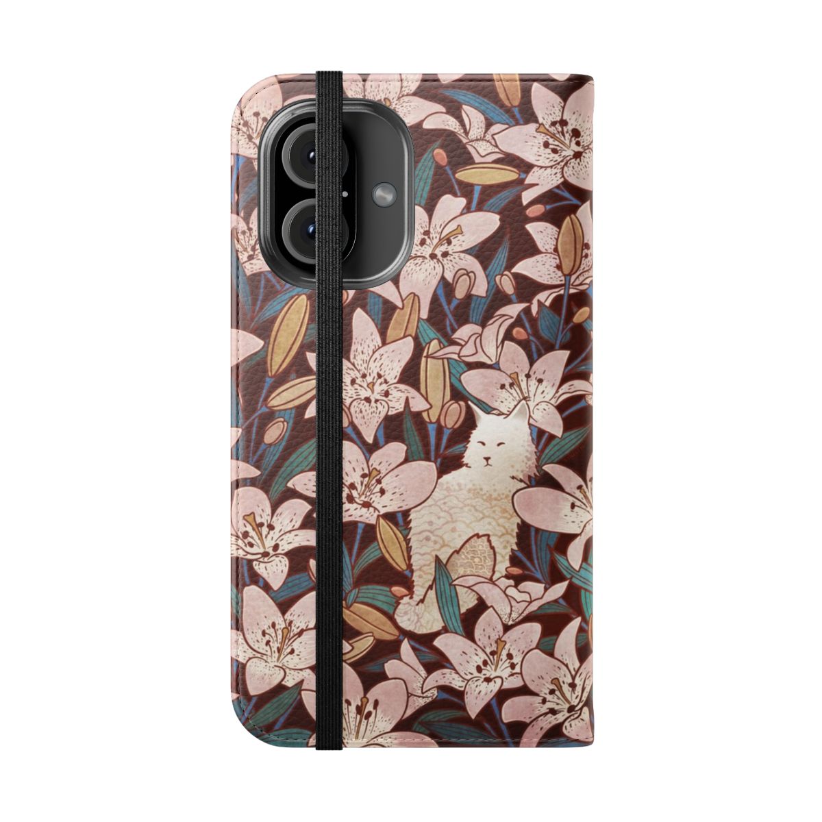 Pastel pink and blue cat and flower print phone case - Folded Front