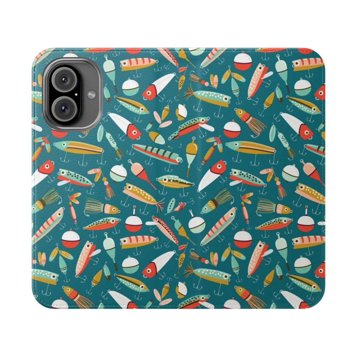 Blue fishing lures phone case with a vector design