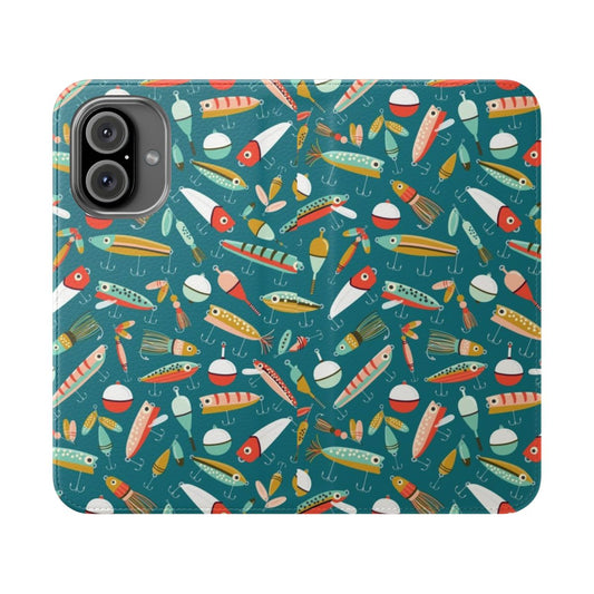 Blue fishing lures phone case with a vector design