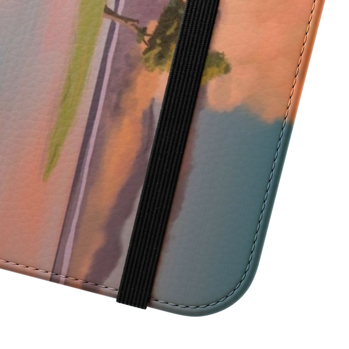 A flip phone case featuring a tranquil landscape scene from the Studio Ghibli film Spirited Away. - Close Up