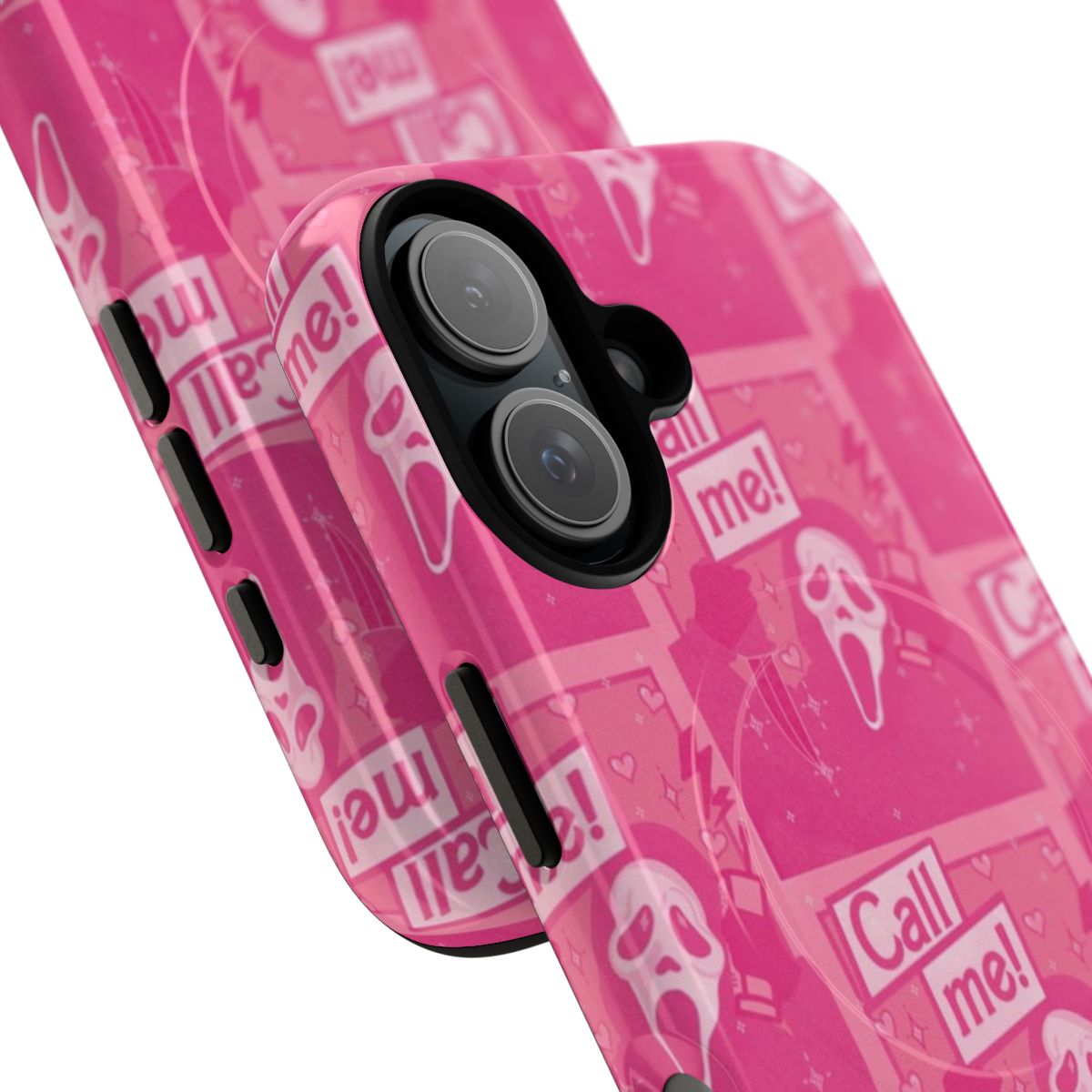 Ghostface horror movie-inspired magnetic tough phone case with pink, glitter, and diamond details - Detail