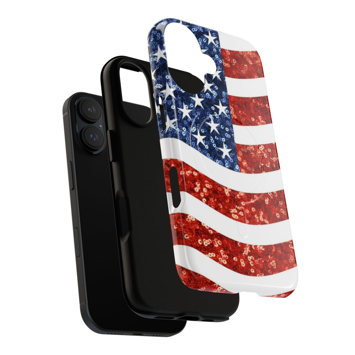 Glitter American flag phone case with a magnetic, tough design - Layers