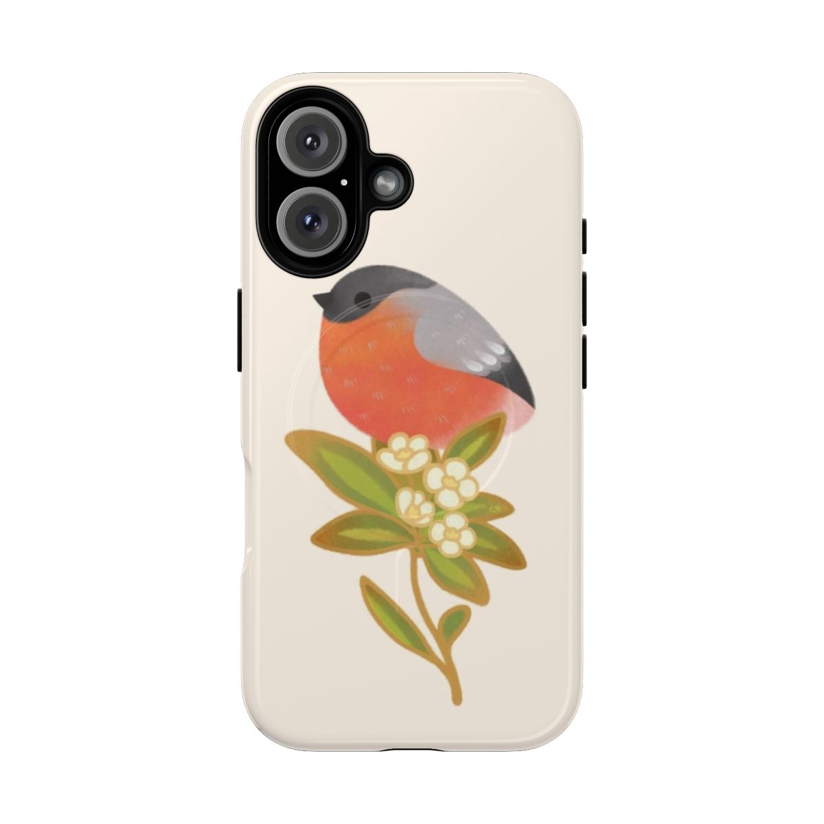 Illustration of a cute, fat Eurasian bullfinch bird on a magnetic tough phone case