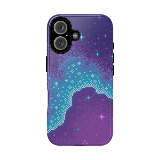 Stylish purple, blue, and aqua galaxy phone case with a magnetic closure