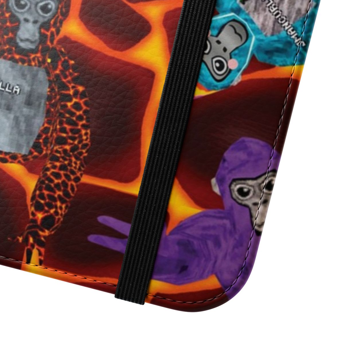 Gorilla-themed flip cover phone case with a lava monke party design - Close Up