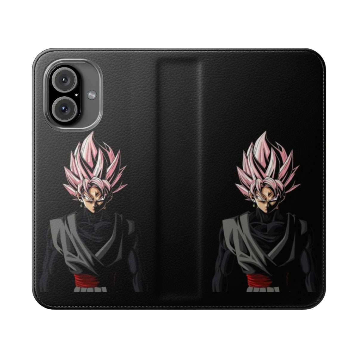 Black flip cover phone case with Goku graphics from Dragon Ball Z