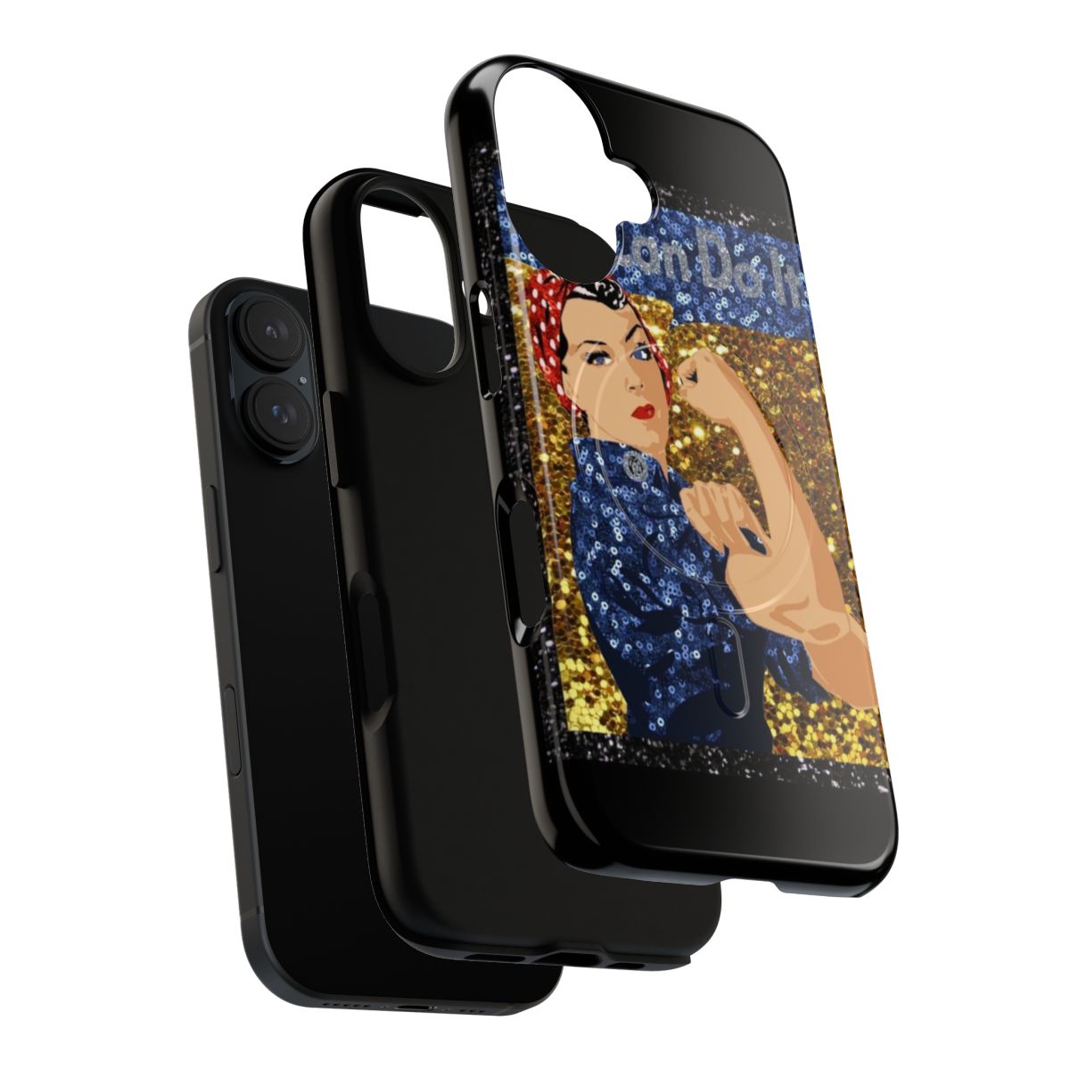 Vintage-inspired glitter print Rosie the Riveter smartphone case featuring a tough, magnetic design. - Layers