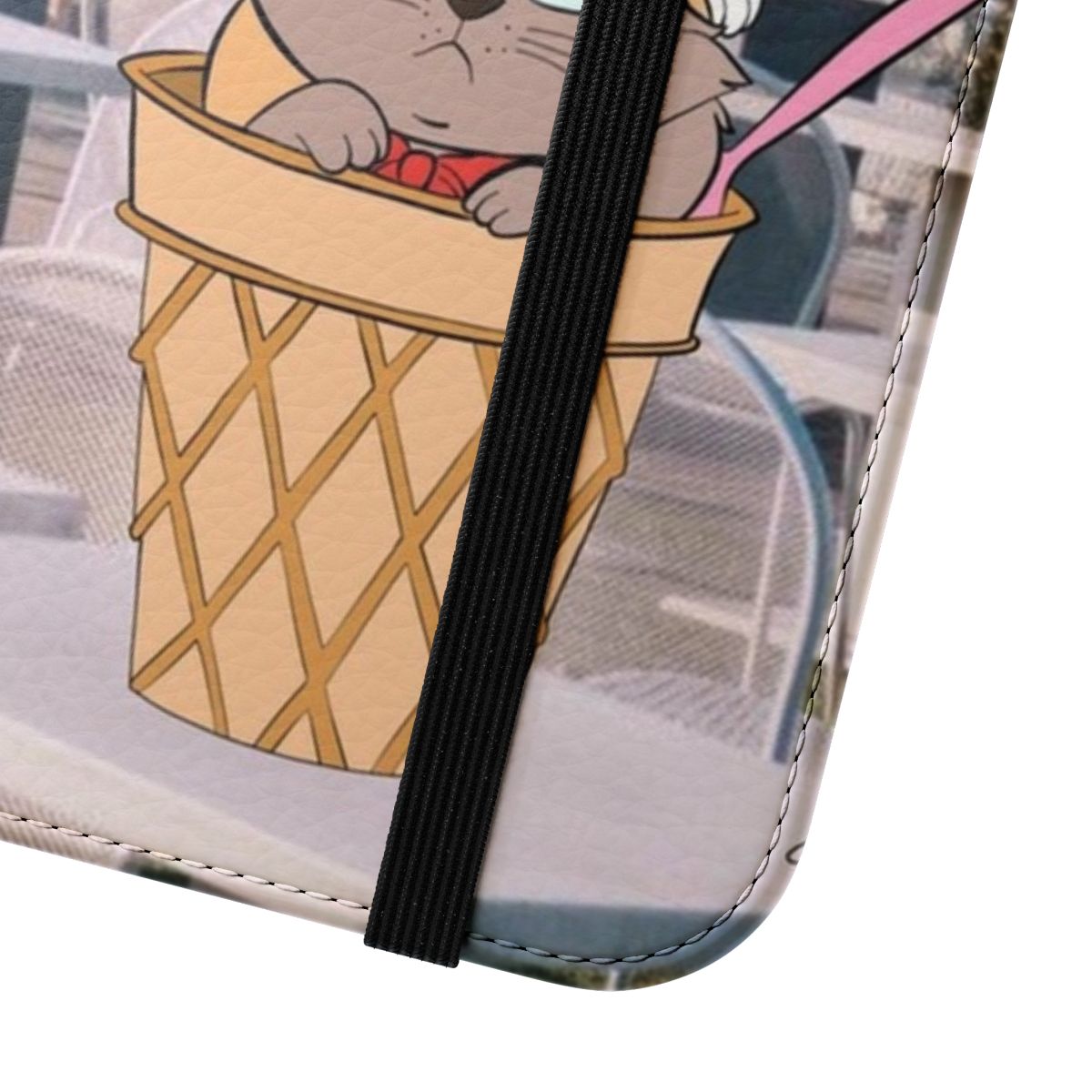 A phone case featuring the beloved Disney characters Marie, Toulouse, and Berlioz from the Aristocats, set against the backdrop of Paris. - Close Up