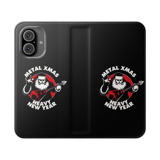 Stylish flip cover phone case featuring a heavy metal Santa Claus design