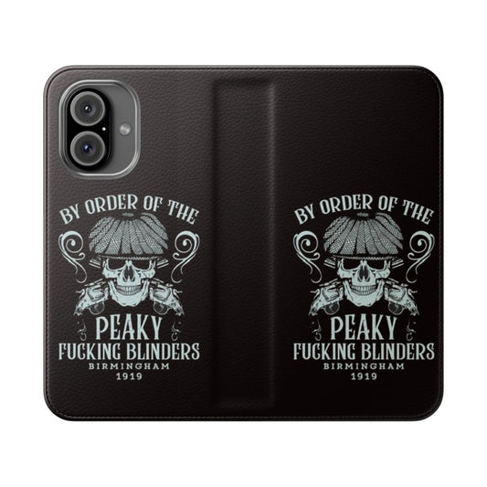 Peaky Blinders-inspired flip phone case with Shelby Company logo