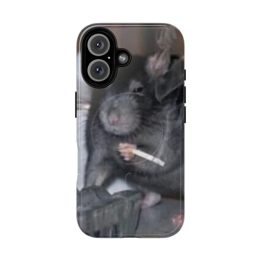 Magnetic tough phone case with a humorous Ratatouille rat smoking design.