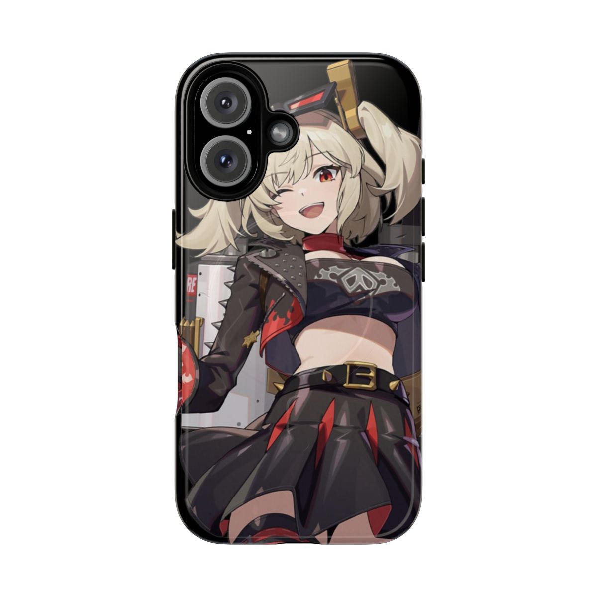 Magnetic tough phone case featuring a futuristic anime character design