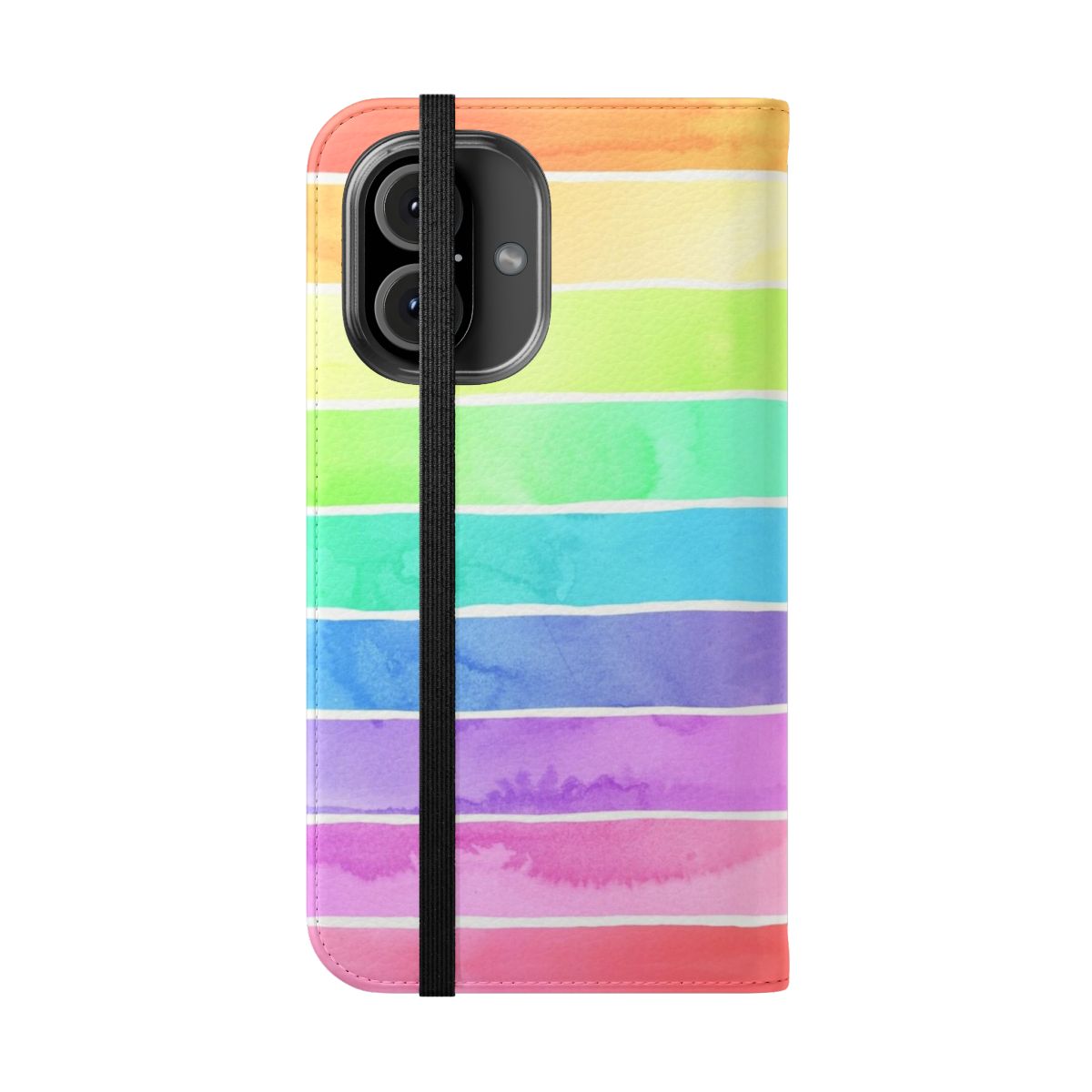 Colorful watercolor-style rainbow stripes on a flip phone case - Folded Front