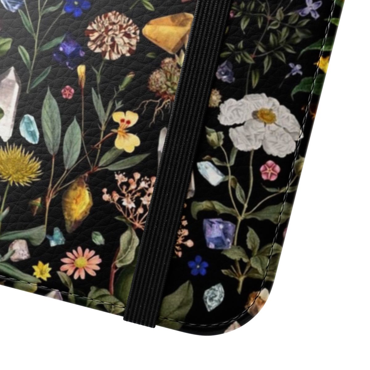 Colorful floral and nature-themed phone case design - Close Up