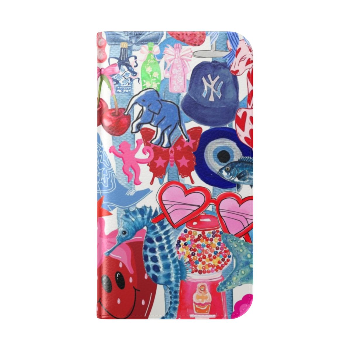 Colorful and vibrant preppy pink and blue collage phone case - Folded Back