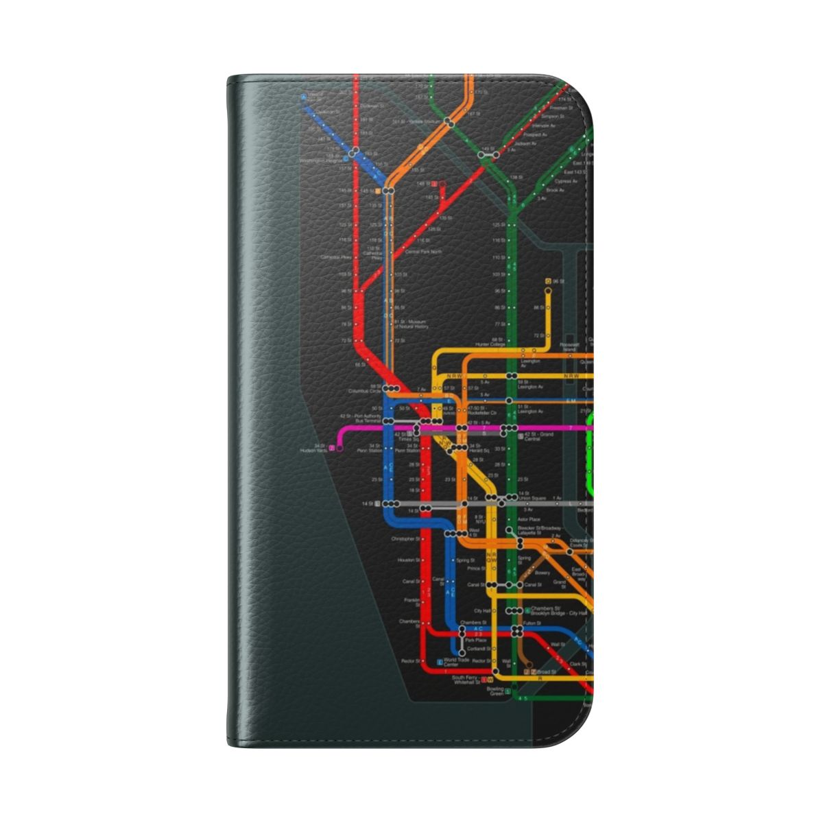 New York City subway map printed on a black phone case - Folded Back