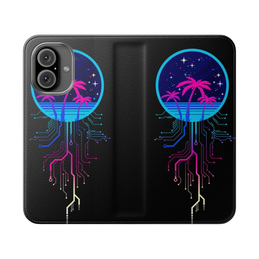 Retro synth island vaporwave palms phone case with cyberpunk and synthwave design