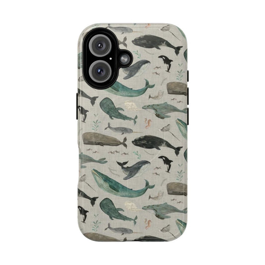 Gray phone case with whale song graphic design