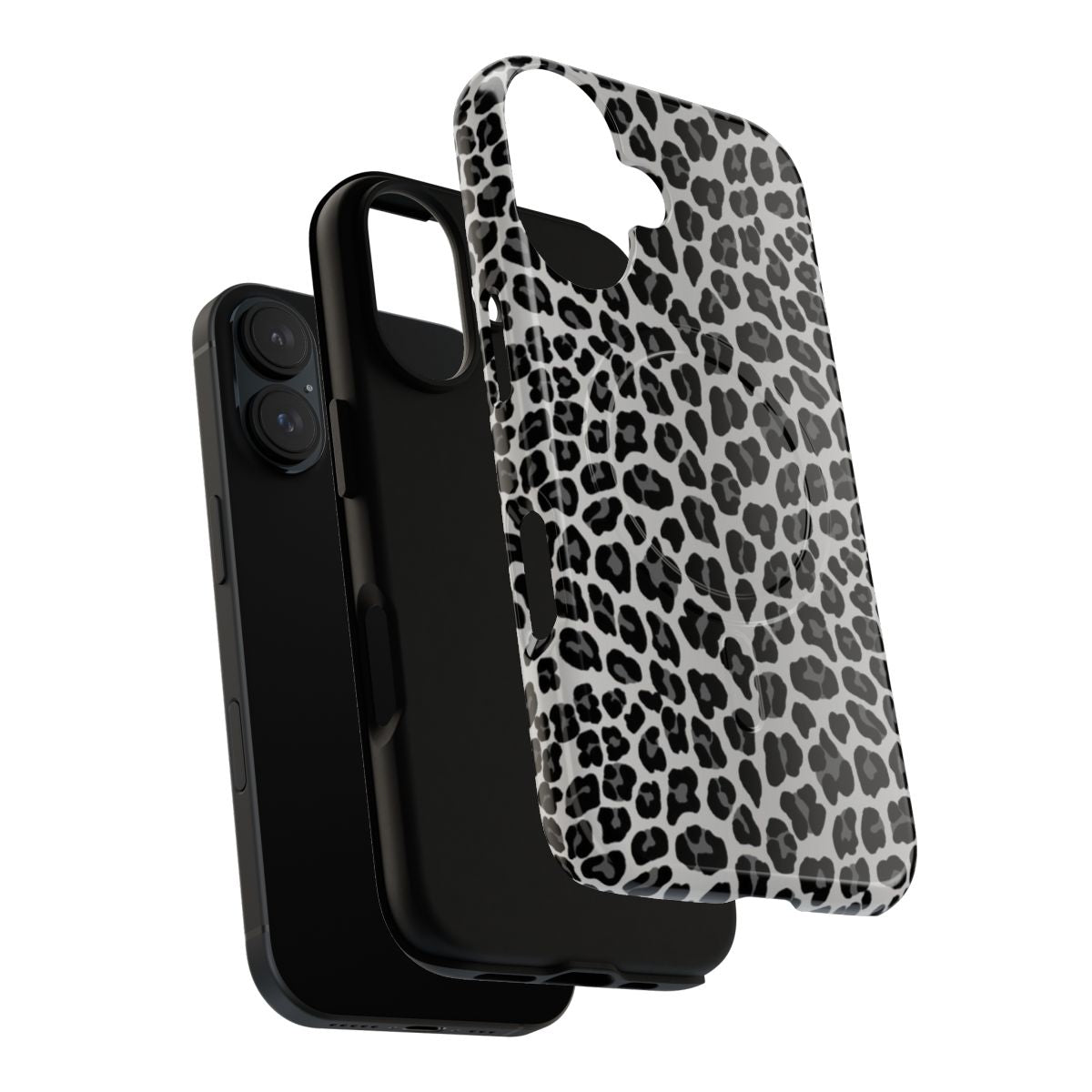 Snow leopard print phone case with a magnetic protective design - Layers