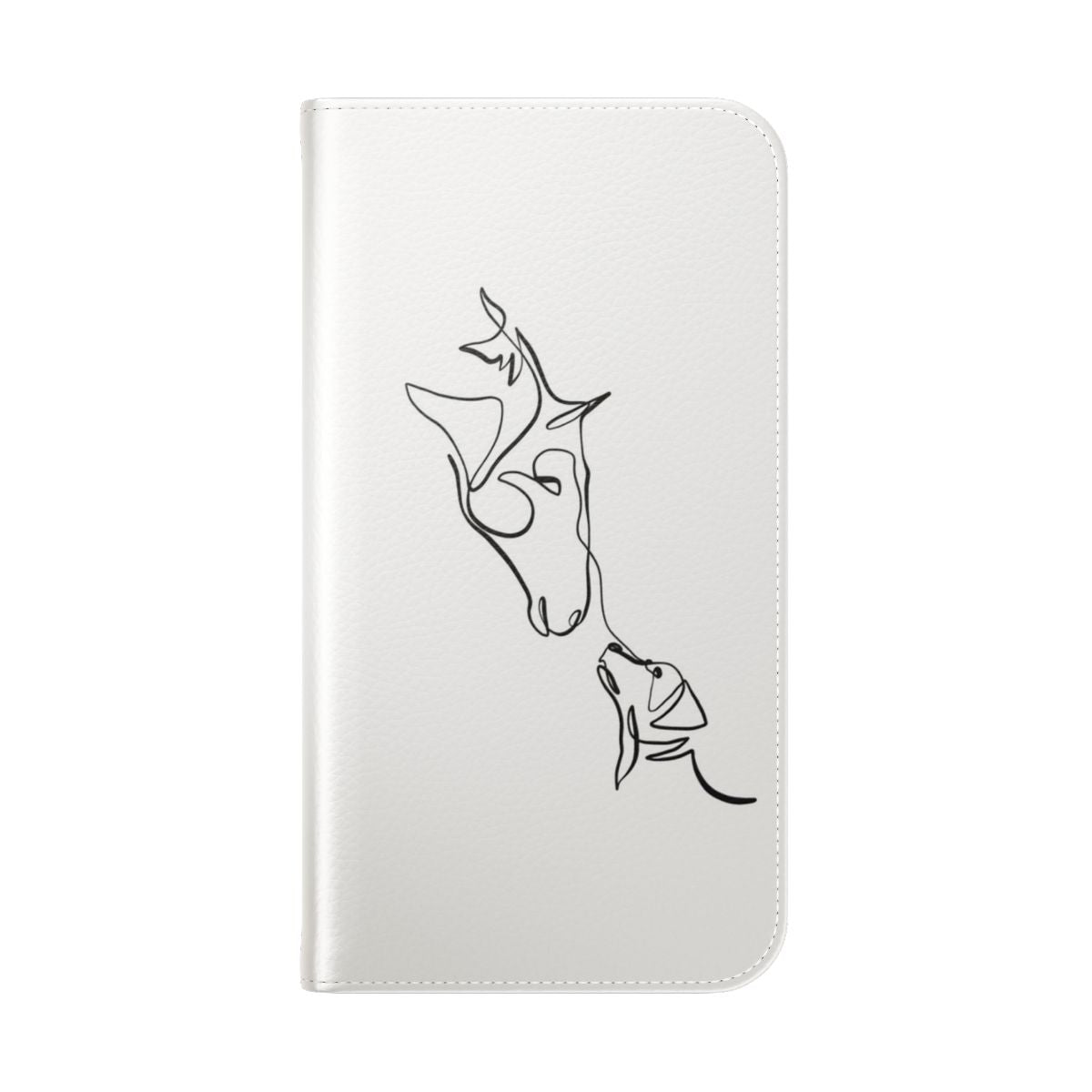 Minimalist line drawing art print of a horse and dog on a phone case - Folded Back