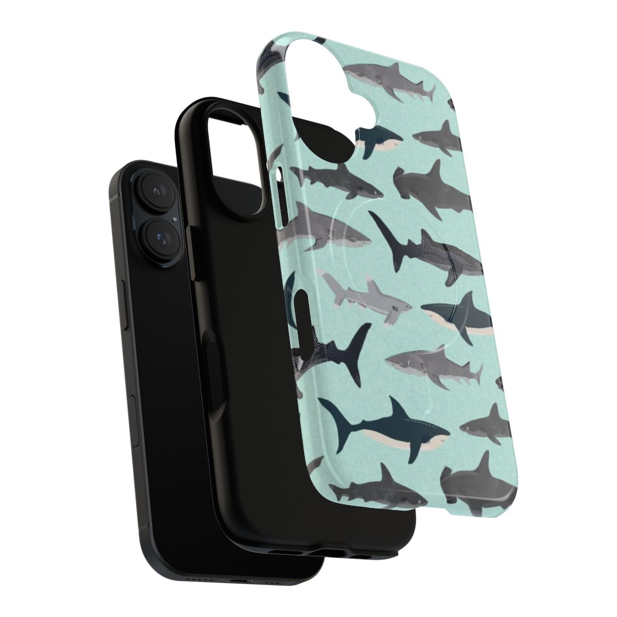 Illustration of various shark species on a tough phone case - Layers