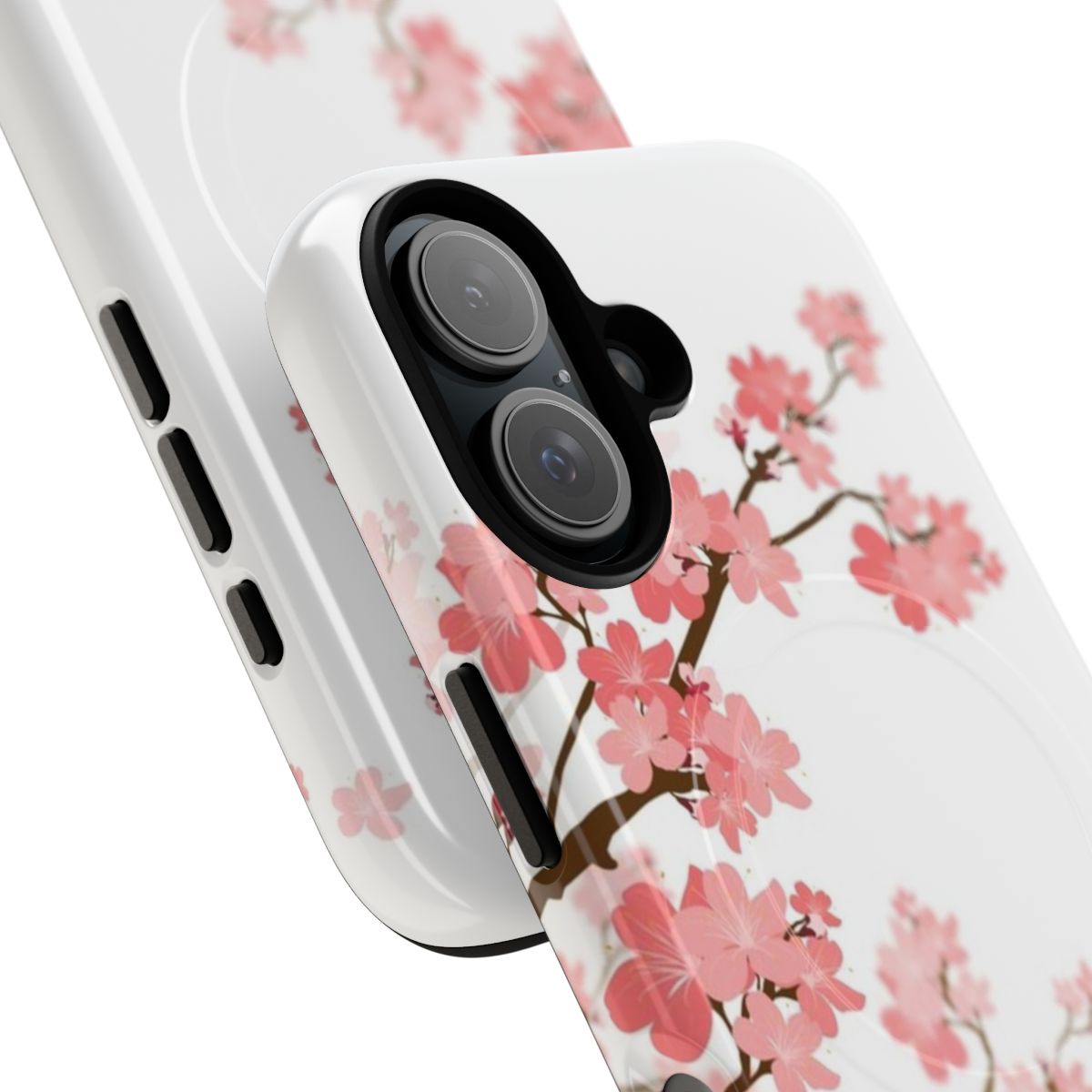 Artistic cherry blossom phone case with pink flowers and nature-inspired design - Detail