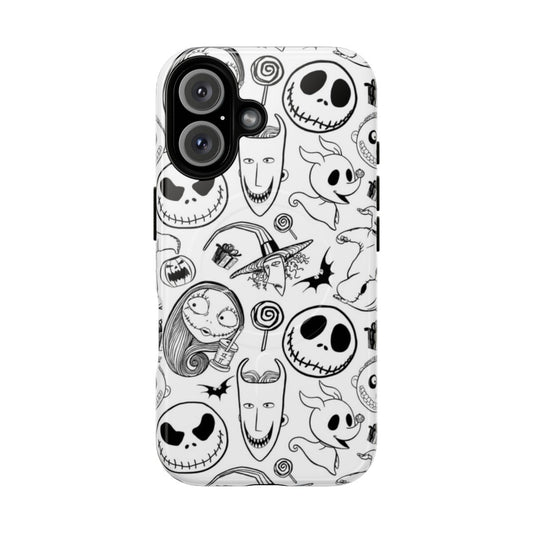 Nightmare before Christmas inspired phone case with bold black and white pattern