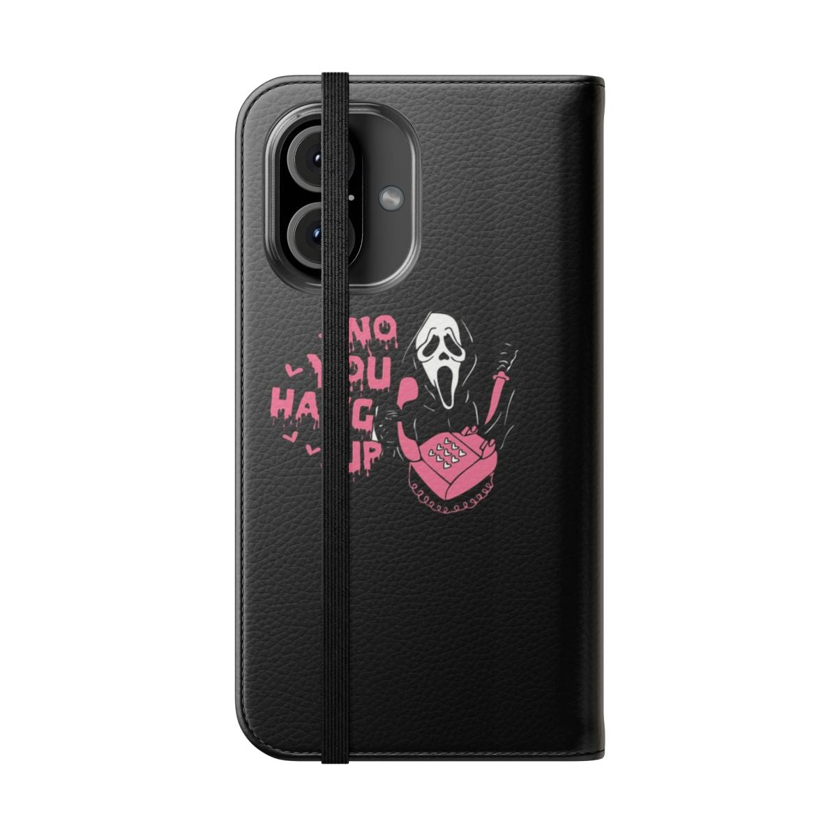 Ghostface-Inspired Flip Cover Phone Case with Spooky Halloween Design - Folded Front