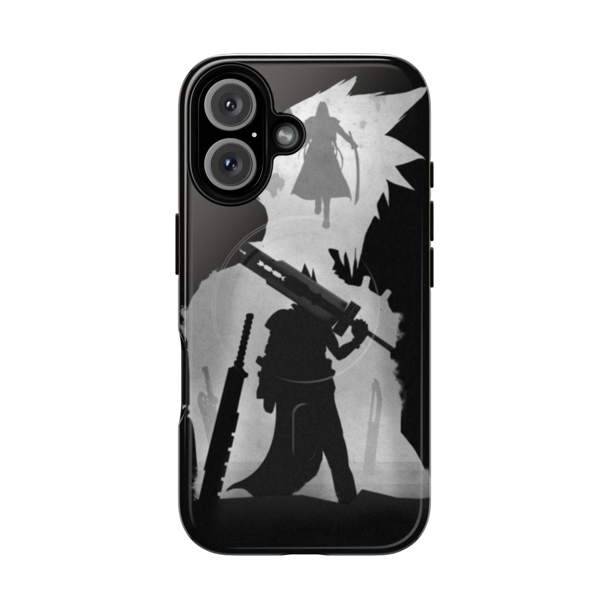 Monochrome Final Fantasy VII inspired magnetic tough phone case featuring Cloud Strife and Sephiroth