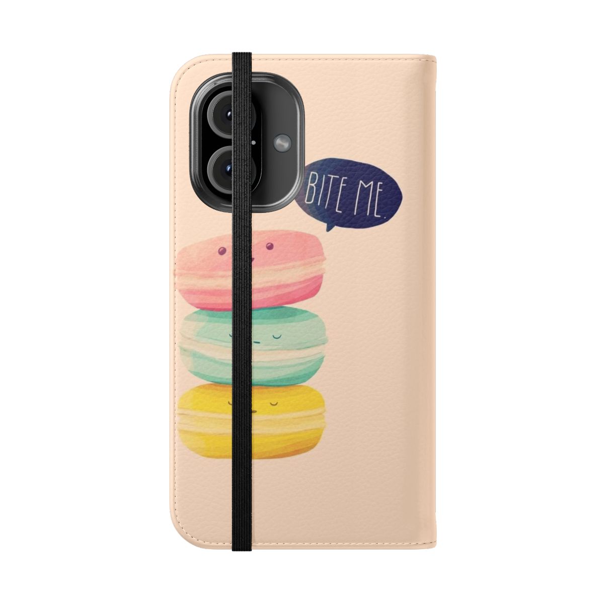 Colorful, bite-sized phone case with a playful, whimsical design featuring various food-inspired graphics - Folded Front