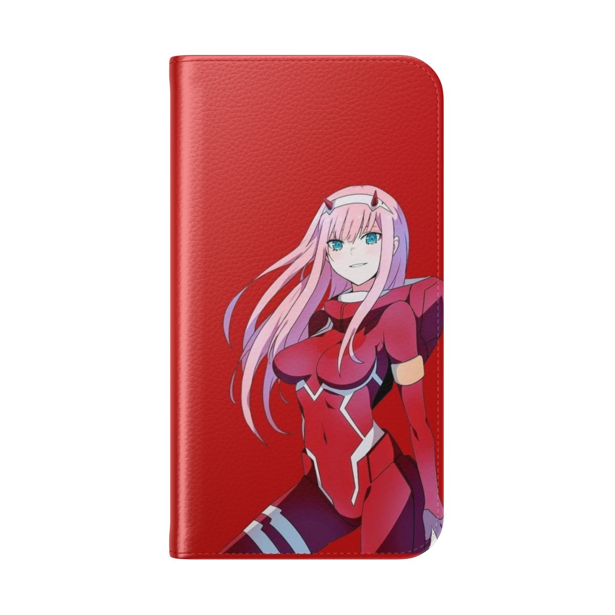 Anime-inspired flip cover phone case featuring the character Zero Two from the anime series Darling in the Franxx - Folded Back