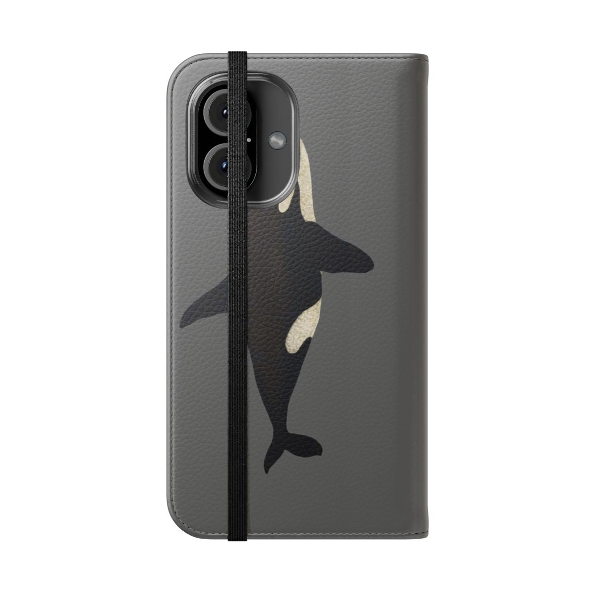 Artistic watercolor illustration of a killer whale on a smartphone flip cover case - Folded Front