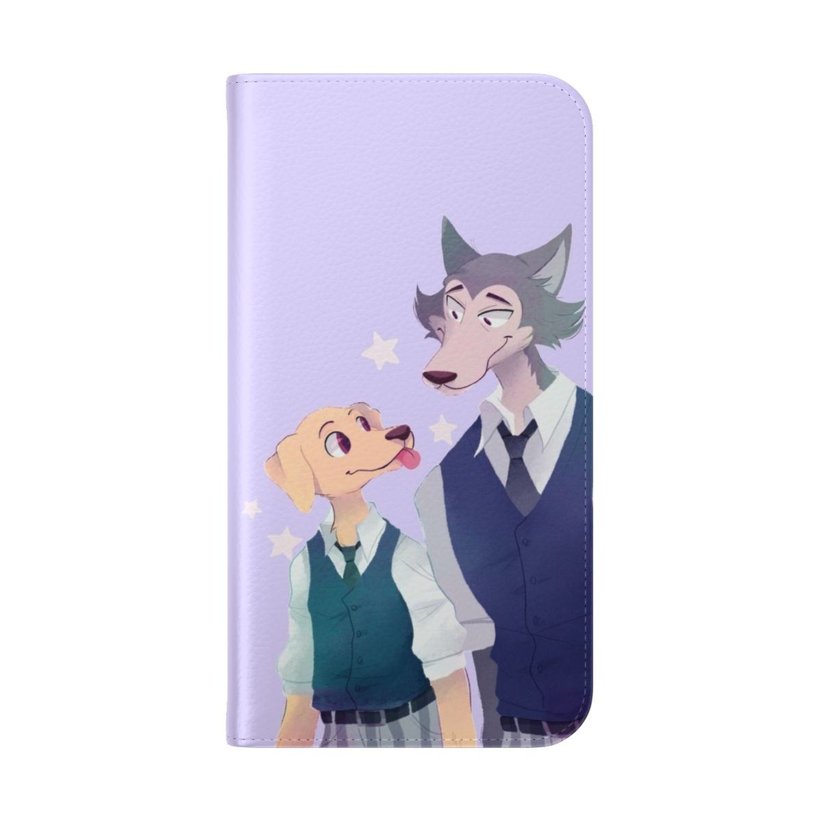 Anime-inspired furry phone case featuring characters from the popular manga/anime series Beastars. - Folded Back