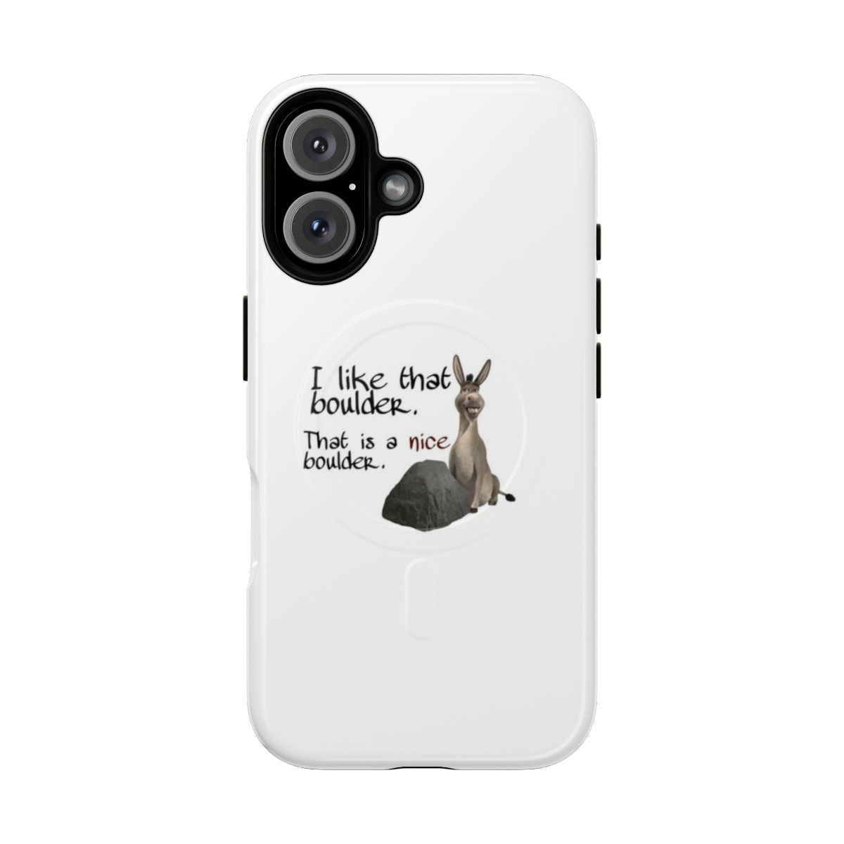 Magnetic phone case with "I Like That Boulder" design from the movie Shrek