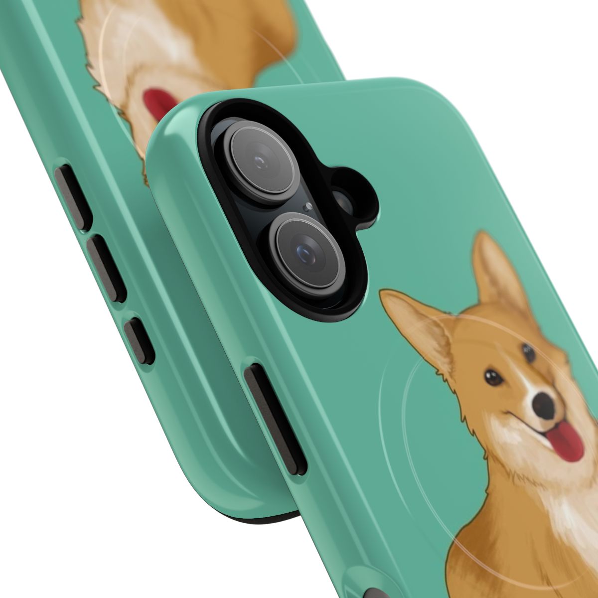 Cute and adorable smiling corgi dog graphic design on a magnetic phone case - Detail