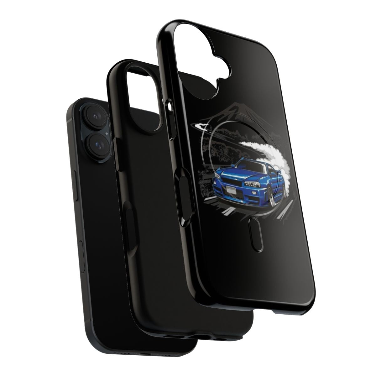 Blue magnetic tough phone case for Nissan Skyline R34 enthusiasts - Layers