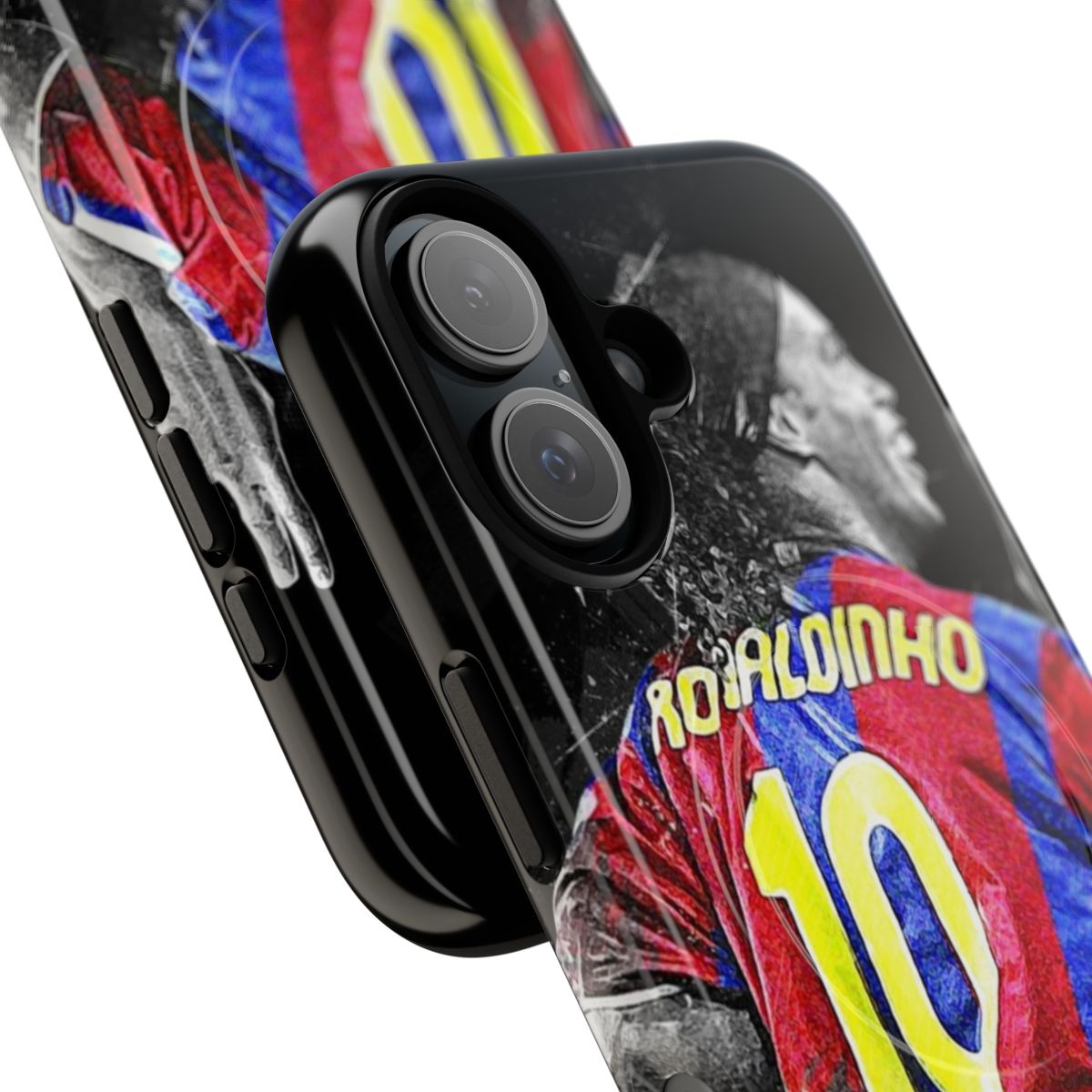 Customized magnetic tough phone case featuring Ronaldinho, the legendary Brazilian football player. - Detail