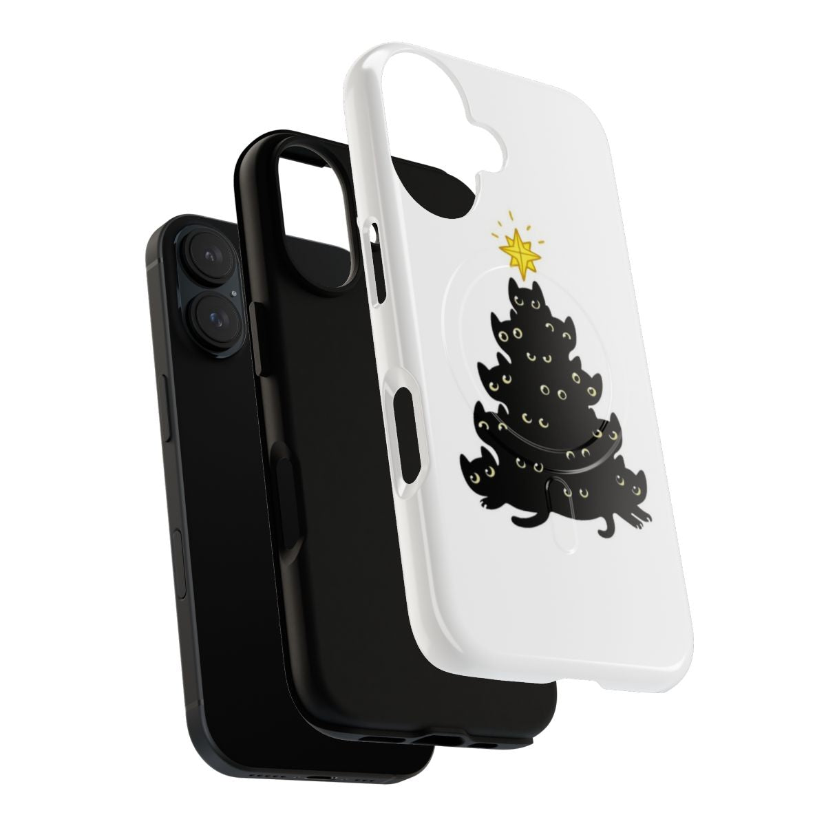 Magnetic Tough Cat Christmas Phone Cases featuring black cat, cat silhouette, and cat cartoon designs - Layers