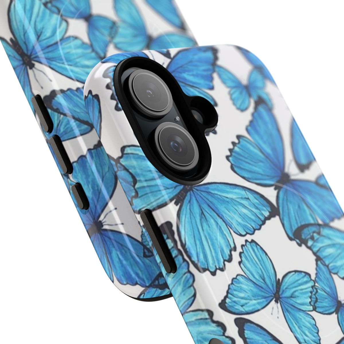 Blue butterfly pattern phone case with magnetic tough protection - Detail