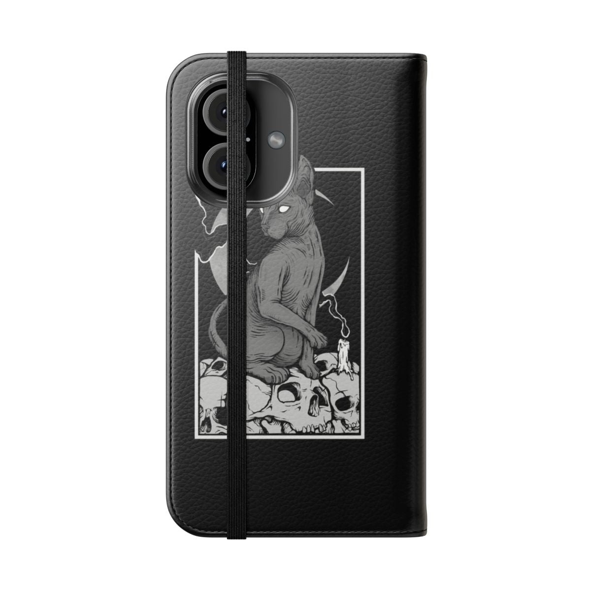 Mystical occult cat phone case with dark, gothic design - Folded Front