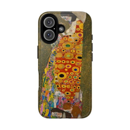 Artistic phone case with Gustav Klimt's painting "Hope II" featuring a golden and platinum design.