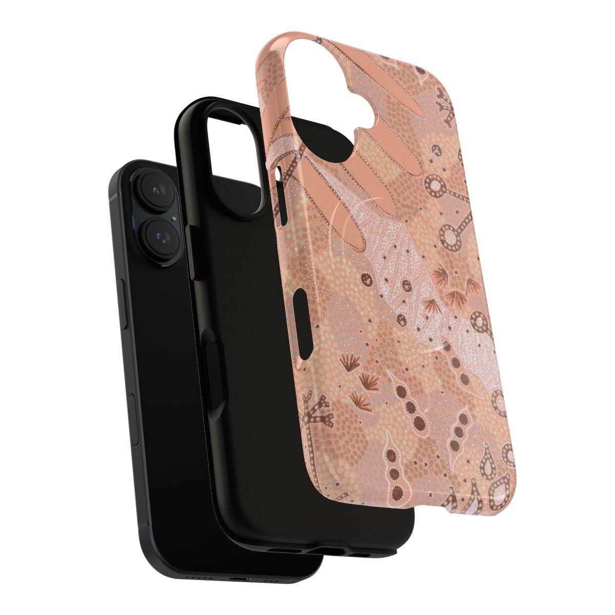 Colorful phone case featuring abstract dot painting inspired by Wiradjuri aboriginal art - Layers