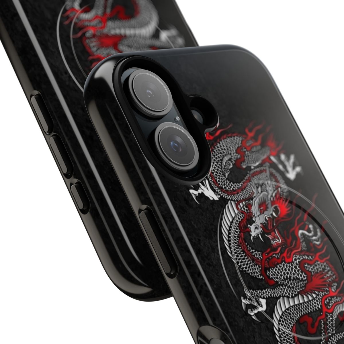 Tough magnetic phone case featuring a fierce Asian dragon design - Detail